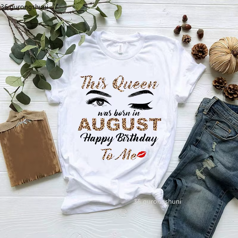 T-shirt imprimé léopard graphique pour femmes, This Queen Was Boin, joyeux anniversaire, vêtements d