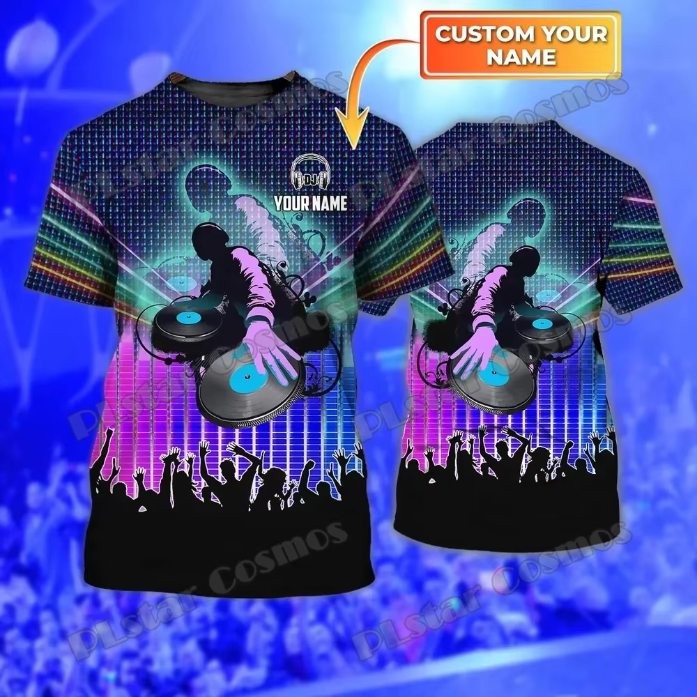 Nom personnalisé DJ Cat Disc Jockey 3D imprimé mode hommes T-Shirt été unisexe décontracté T-Shirt c