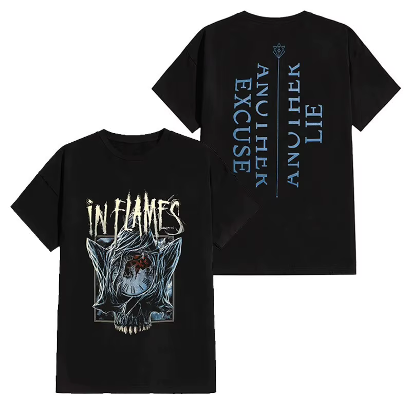 In Flames - T-shirt à manches courtes en pur coton pour homme, style rétro décontracté, pour l'été,
