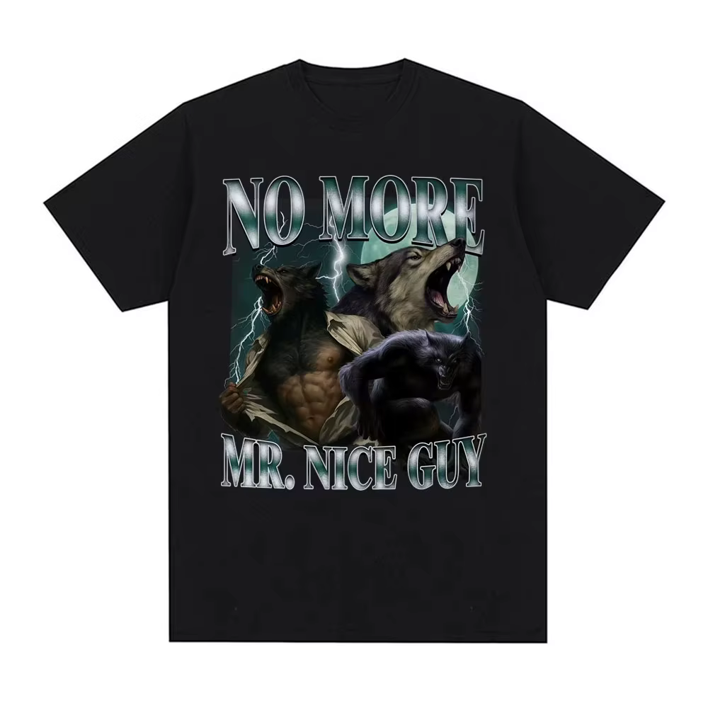 T-shirt humoristique « No More Mr Nice Guy » Alpha Werewolf, T-shirts vintage tendance « Sigma Wolf 