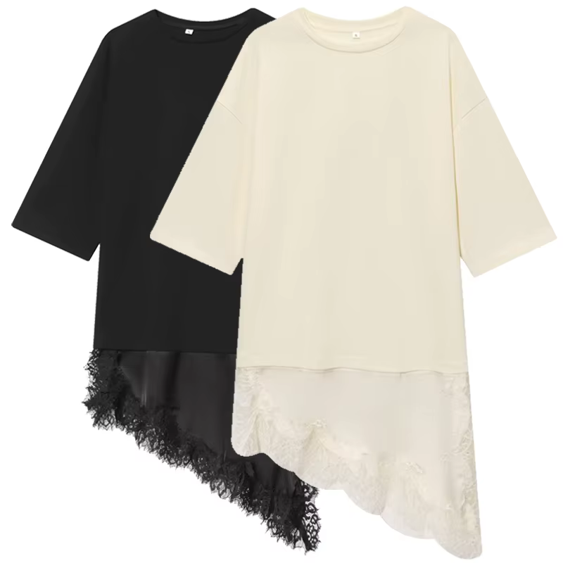 T-shirt en dentelle oversize HXAO pour femme, collection Printemps-Été 2026, style Y2K, blanc cassé,