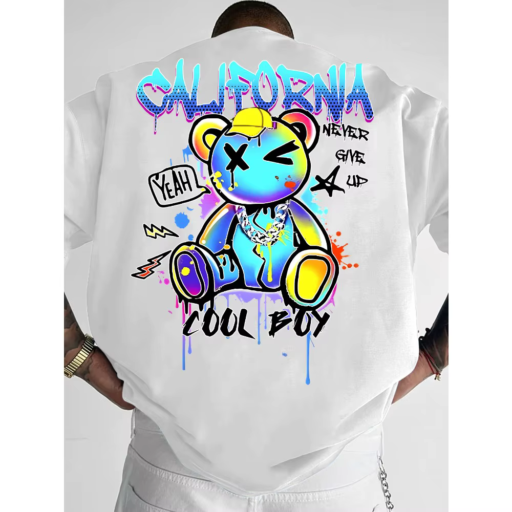 Nouveau T-shirt d'été pour homme, motif Ours de Californie et Étoile Éclair, coupe ample, 100% Coton