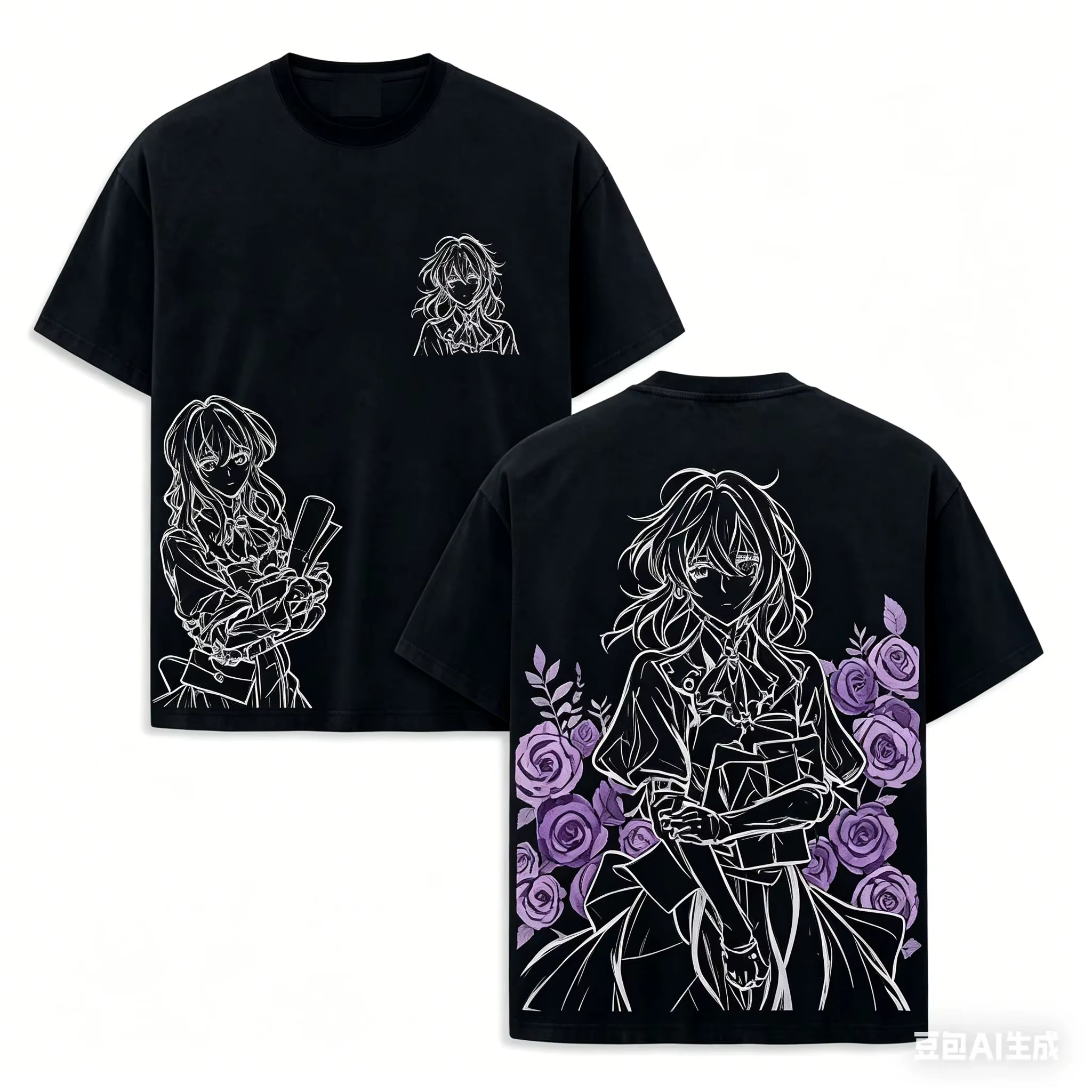 T-shirt Anime Violet Evergarden, à porter toute l'année, Streetwear personnalisé, grande taille, uni