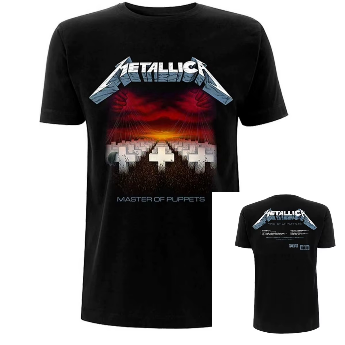 T-Shirt Metallica Master of Puppets Tracks Band, 100% coton, t-shirt graphique pour hommes et femmes