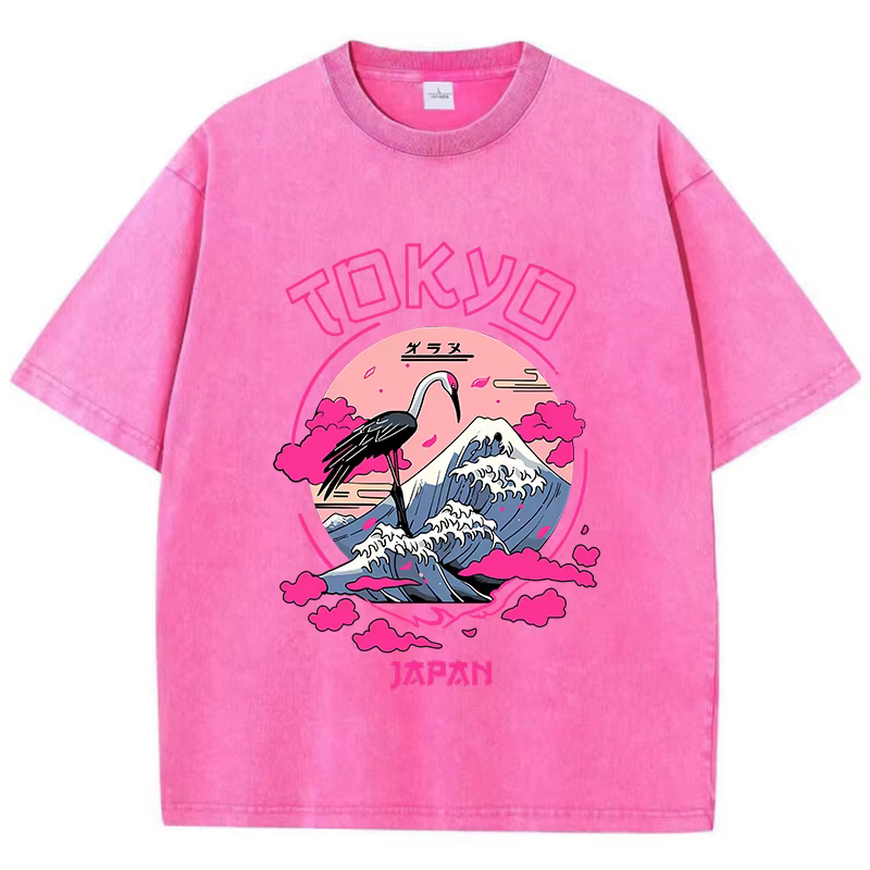 T-shirt manches courtes col rond femme, en coton, vintage, lavage à l'acide, imprimé TakHarajuku, à
