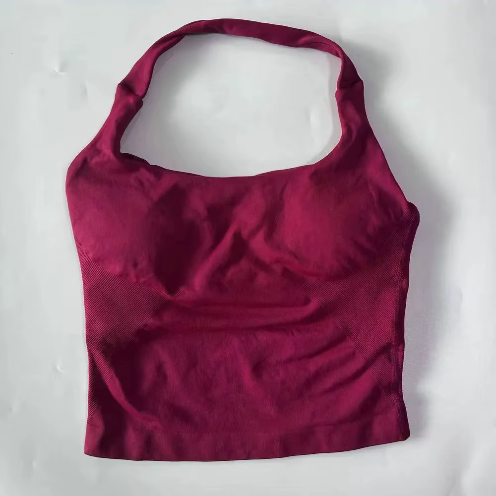 Débardeur de sport sans logo, sans coutures, dos nu, long, à bretelles, rembourré, avec soutien-gorg