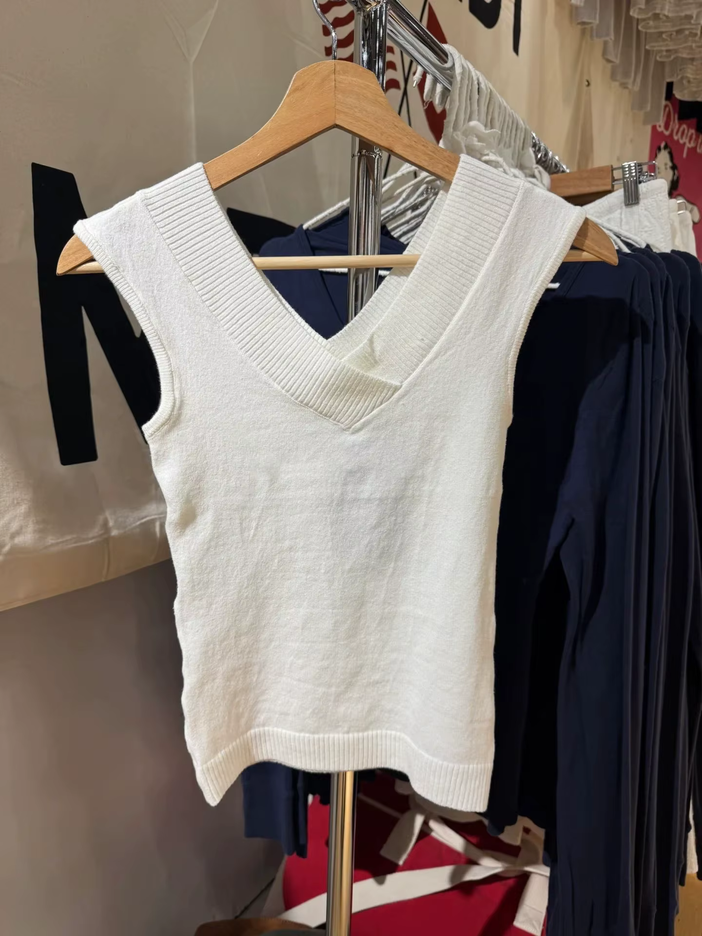 Débardeur tricoté blanc pour femme, Double col en v, sans manches, Slim, couleur unie, Simple, décon