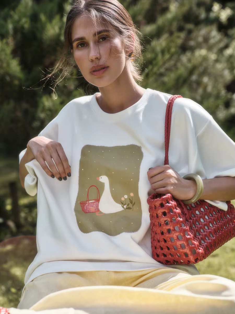 T-shirt imprimé 100 % coton pour femme, style décontracté vintage, mode hip-hop, coupe ample, 230 g/