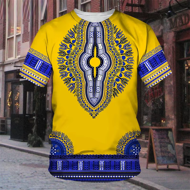 Robe traditionnelle africaine à rayures 7,5 nt, T-shirt décontracté, Streetwear, Col rond, Manches c