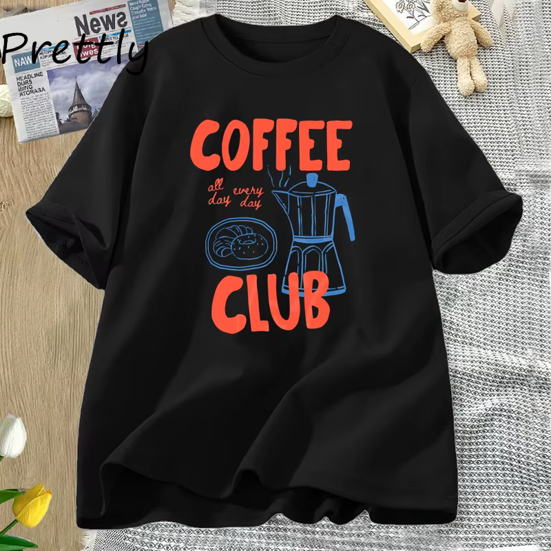 Coffee Club t-shirt femmes drôle café amant rétro t-shirt à la mode coton à manches courtes t-shirt 