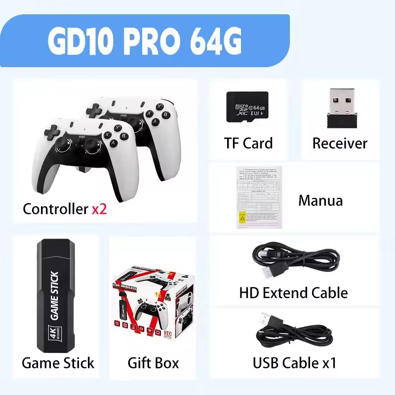 GD10 PRO 4K bâton de jeu 128G 256G 58000 jeux Console de jeu rétro HD Console de jeu vidéo contrôleu