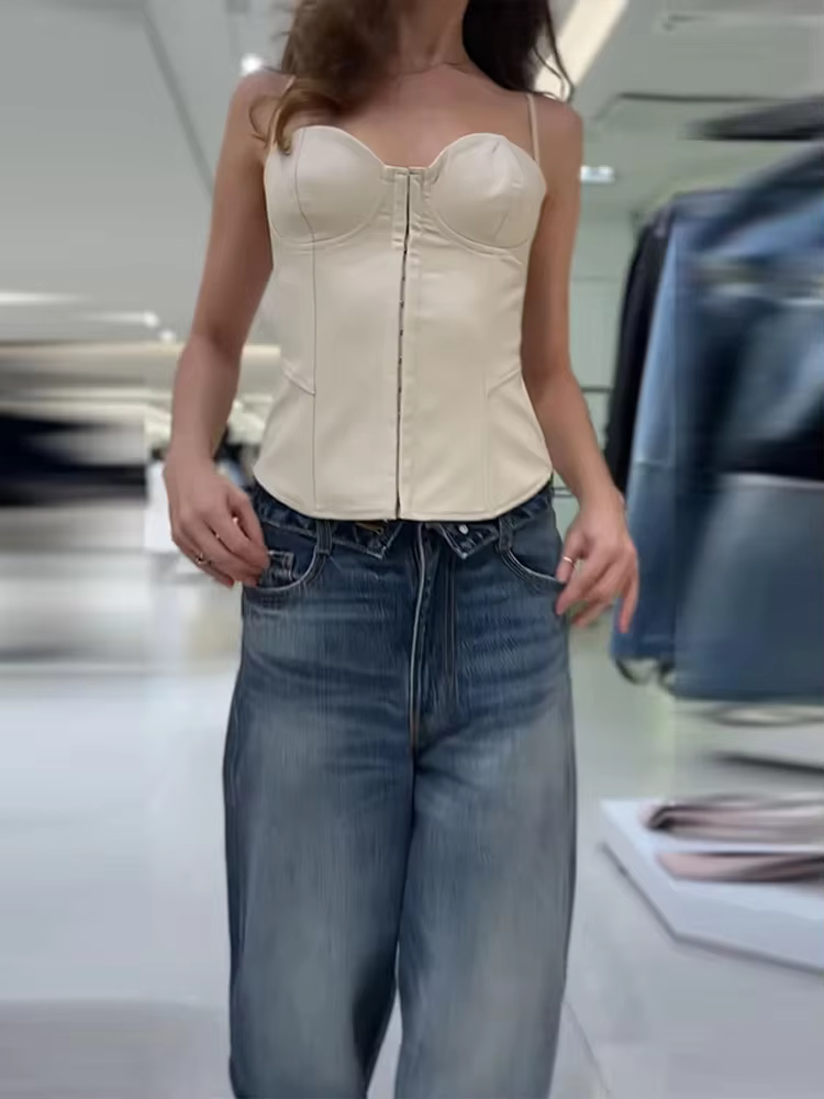 Haut décontracté amincissant pour femmes, style corset, à fines bretelles, décolleté cœur, fermeture