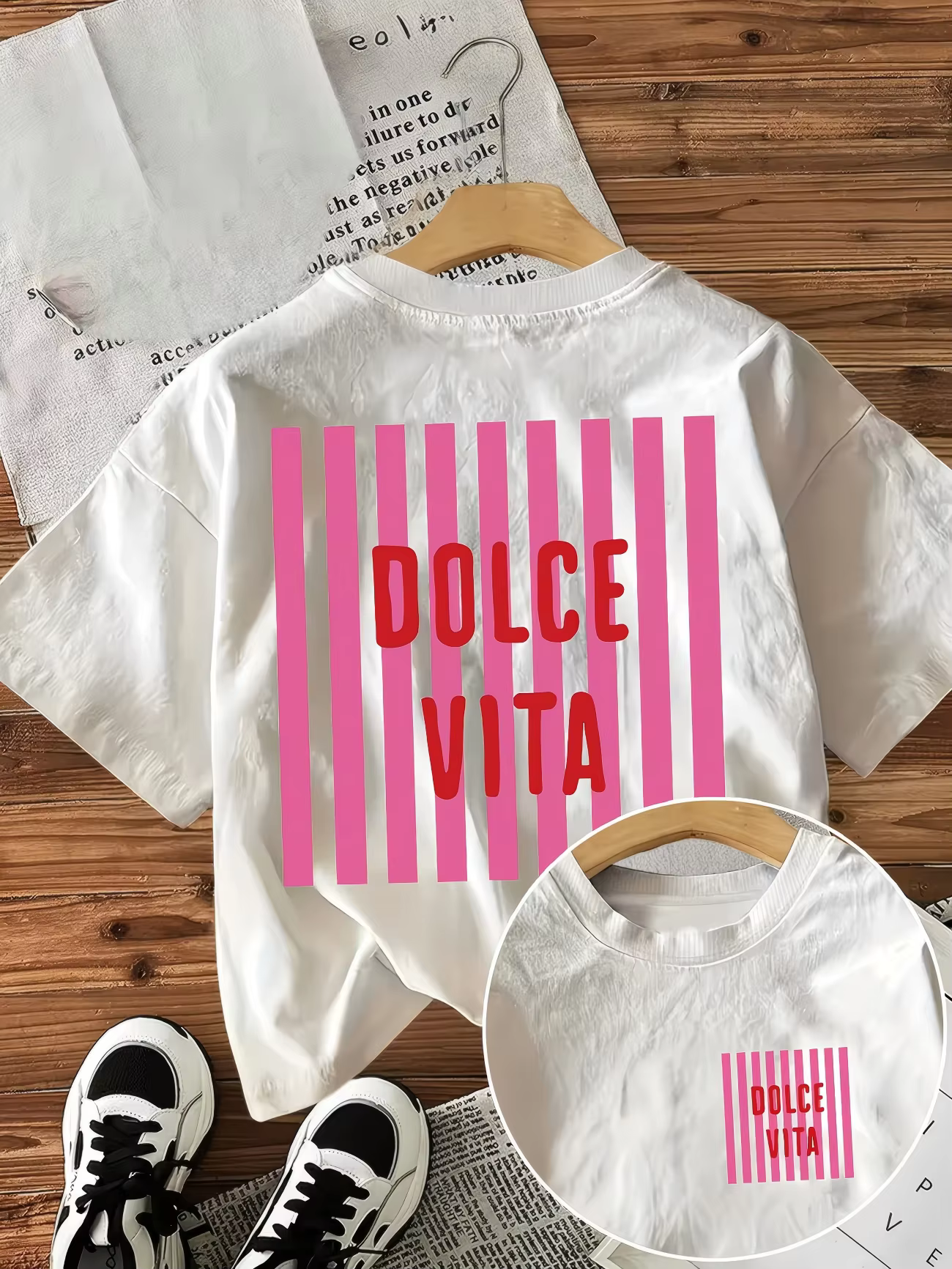T-shirt blanc décontracté pour femme, imprimé graphique Dolce Vita, manches courtes, col rond, coupe