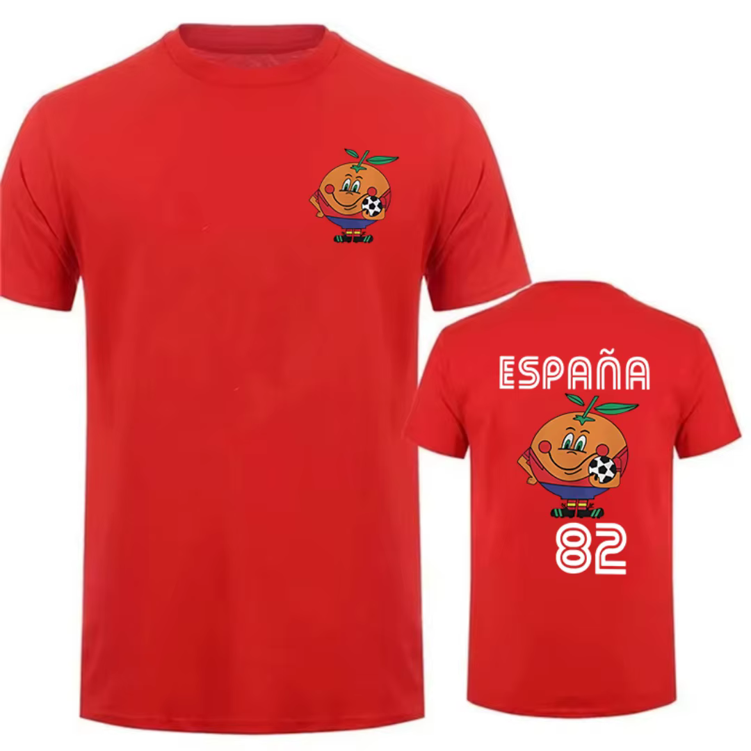T-shirt Naranjito pour hommes et femmes, col ras du cou, Espana 82, mascotte d'espagne, 1982, footba