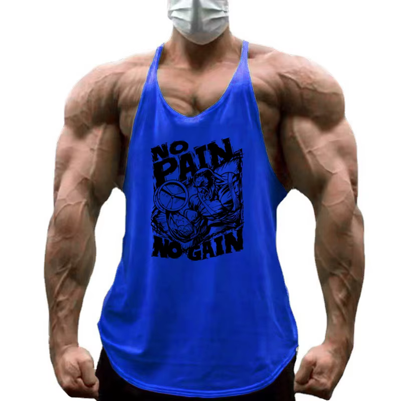 NO PAIN NO GAIN Imprimé Gym Fitness T-Shirt Hommes Musculation Sport Sans Manches Gilets Coton Respi