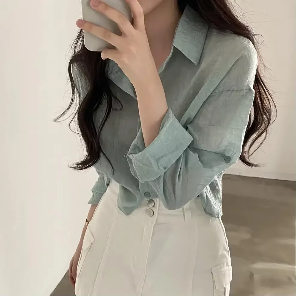 Chemise tendance chemisier Simple mince couleur Pure Anti-UV chemise Anti-décoloration petit haut fe