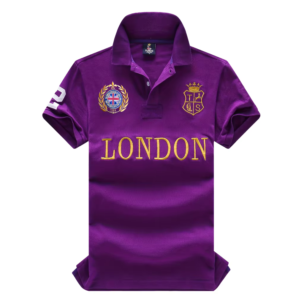 Polo en coton de haute qualité pour homme, COTON VIOLET, symbole 'LONDRES' brodé, loisirs, sport, ca