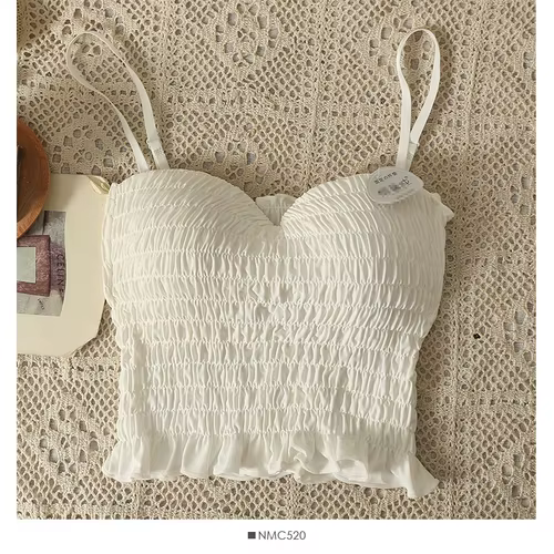 Haut court moulant et Sexy pour femme, élégant, bretelles Spaghetti, Chic, débardeur plissé, soutien