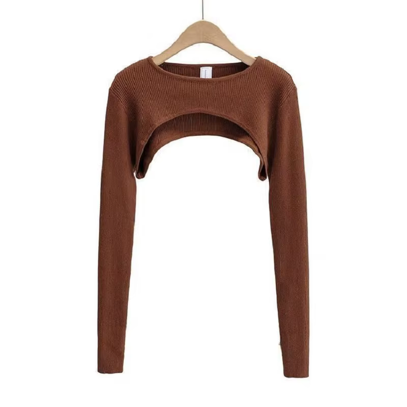 T-shirt tricoté à manches longues pour femmes, vêtements esthétiques Y2k, col rond, noir et blanc, S