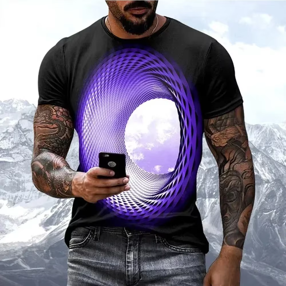Économie graphiques amusants pour hommes, Économie à col rond, Vortex imprimé, Économie décontractés