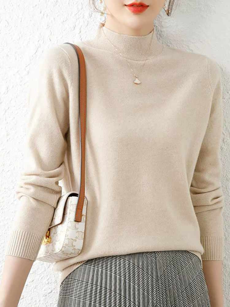 Automne hiver bas chandails femmes mode Chic col roulé Pull mince à manches longues tricoté Pulls do