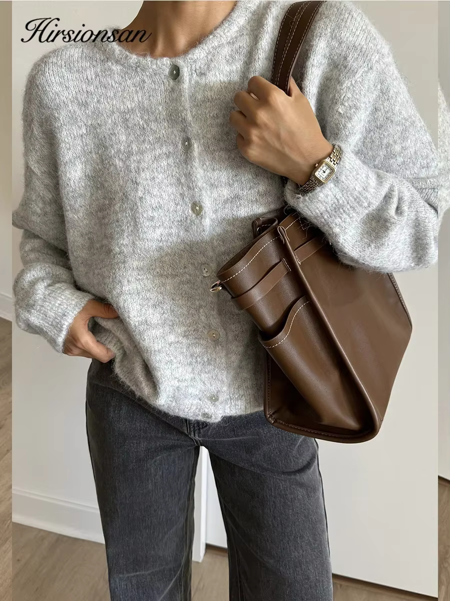 Hirsionsan élégant à manches longues pull femmes 2024 nouveau simple boutonnage femme Cardigan décon