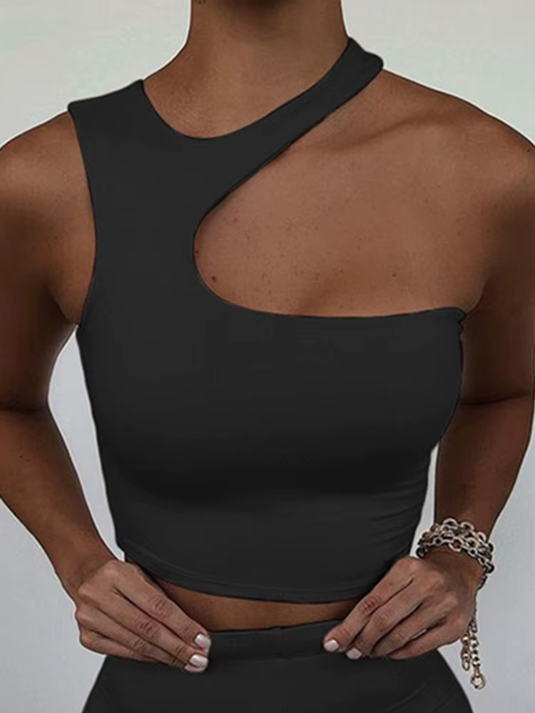 Débardeur court Sexy pour femmes, épaules dénudées, couleur unie, slim, Sport, court, débardeur irré