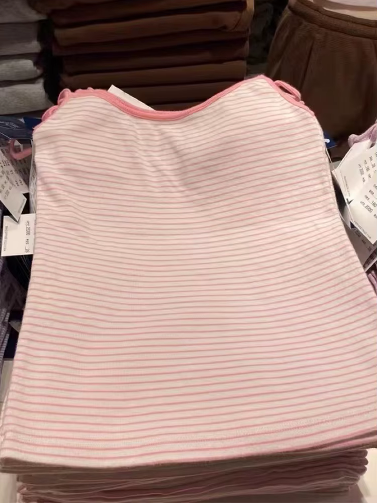 Débardeur Slim rayé rose doux pour femme, haut court, Sexy, mignon, sans manches, Camis en coton dou