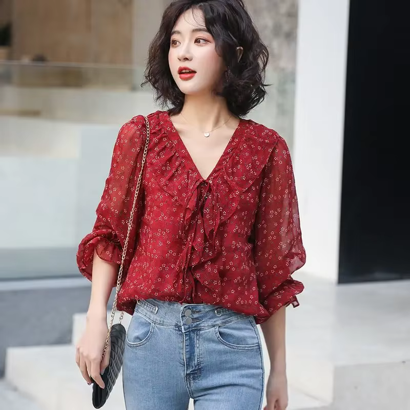 Mousseline de soie femme haut chemises et chemisiers floraux pour femmes nouveau Streetwear été 2025