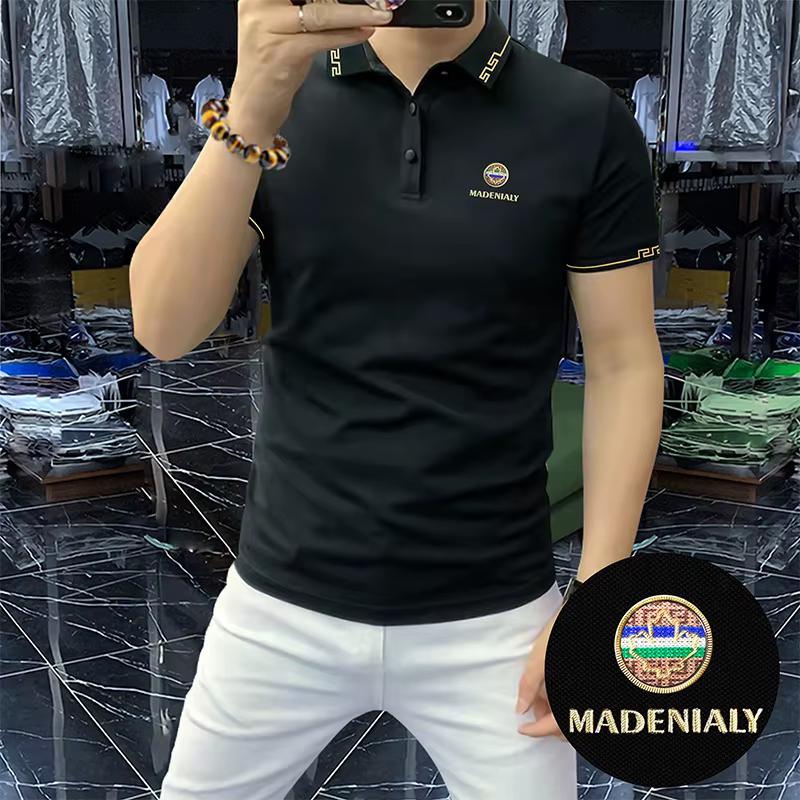 Nouveau Polos de Golf d'été pour hommes diamant feuille d'érable lettre glace soie perlée coton Polo