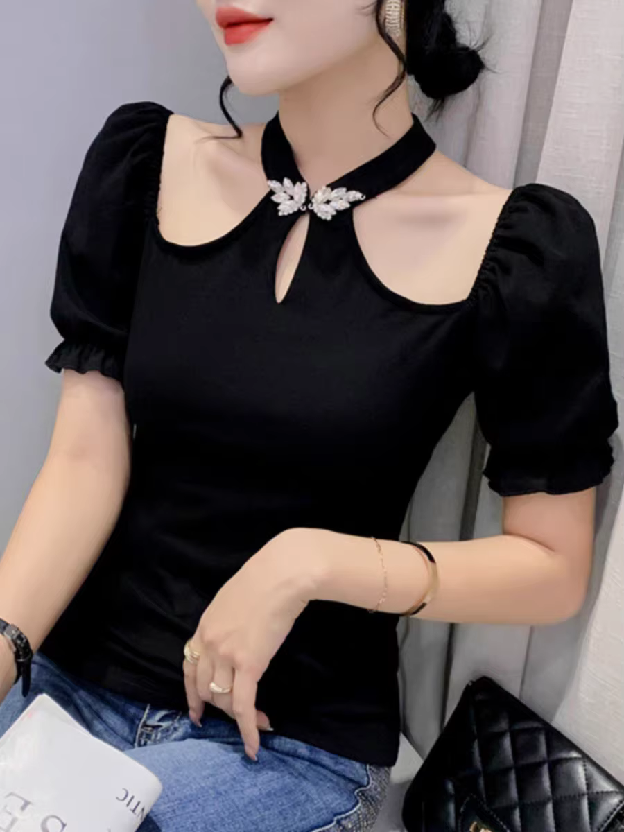 T-shirt manches courtes col licou femme, élégant, extensible, été, hors initié, chaud, doux