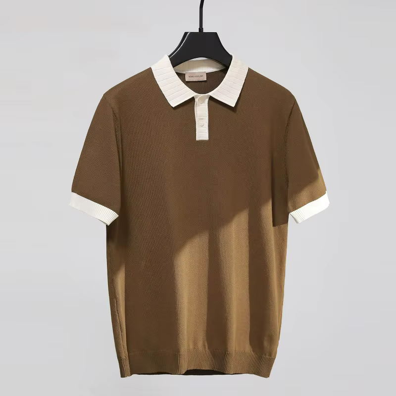 UNITIM Polo d'été pour homme, col contrastant, tricoté, fin et respirant, style décontracté chic