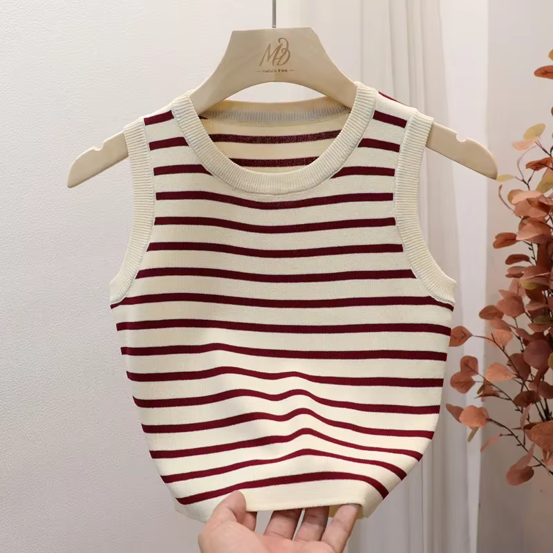 T-shirt court et slim à rayures pour femmes, gilets courts et décontractés, chemises d'été et de pri