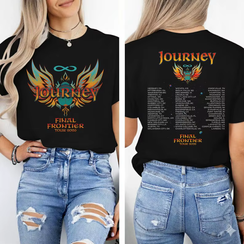T-Shirt rétro de groupe de rock J-Journey Final Frontier Tour 2026, t-shirts esthétiques musicaux vi