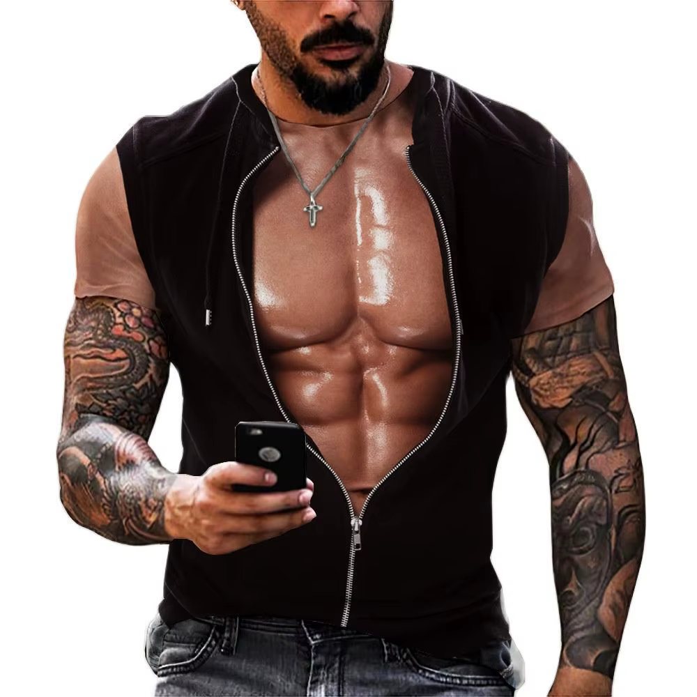 T-shirt de sport pour homme à manches courtes imprimé en 3D, 6 pièces, pour la musculation abdominal