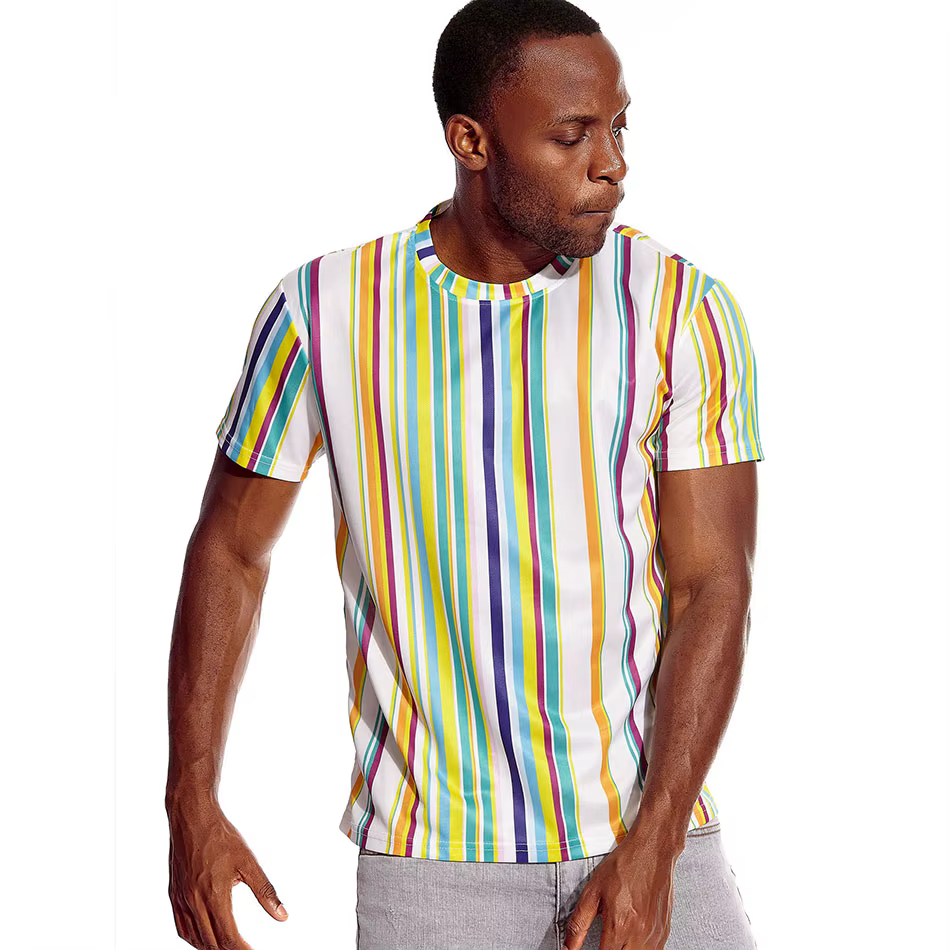 T-shirt à rayures zébrées pour homme, haut à manches courtes et à col ras du cou, à rayures vertical