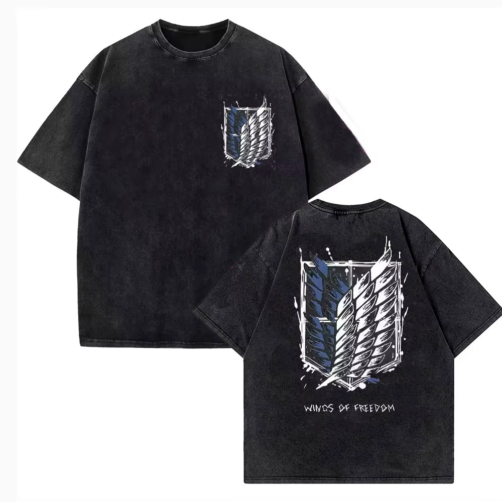 T-shirt en coton de haute qualité pour hommes, imprimé rétro délavé, Mikasa Elman Ellen Yager Freedo