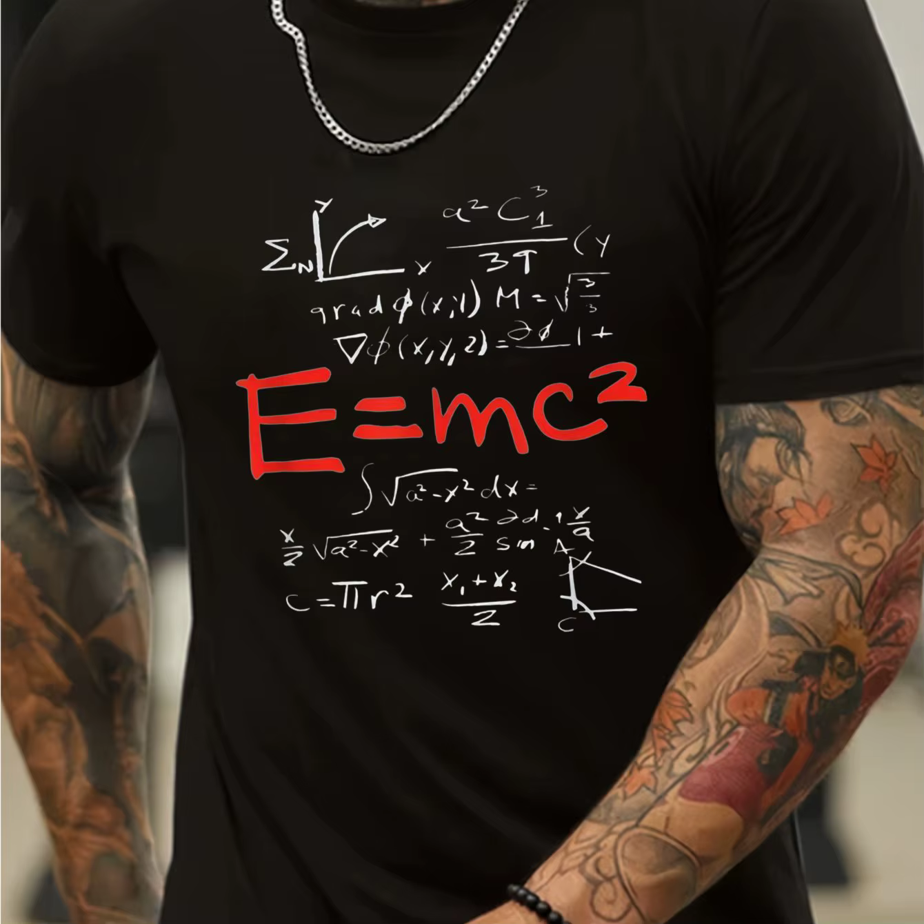 T-shirt décontracté à col rond pour homme en coton, motif équations mathématiques E=mc², idéal pour 