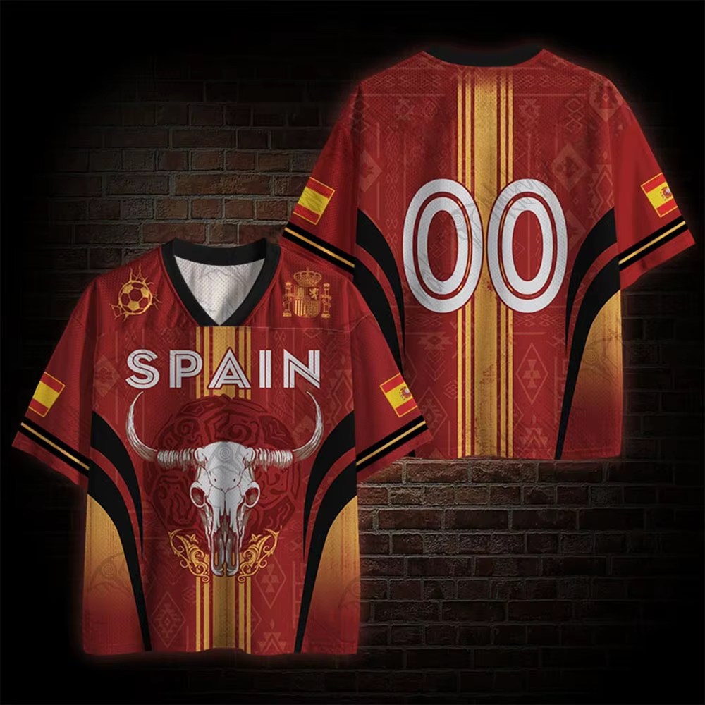 Nouveau T-shirt de football espagnol 2026 à col en V, style audacieux, respirant et à séchage rapide