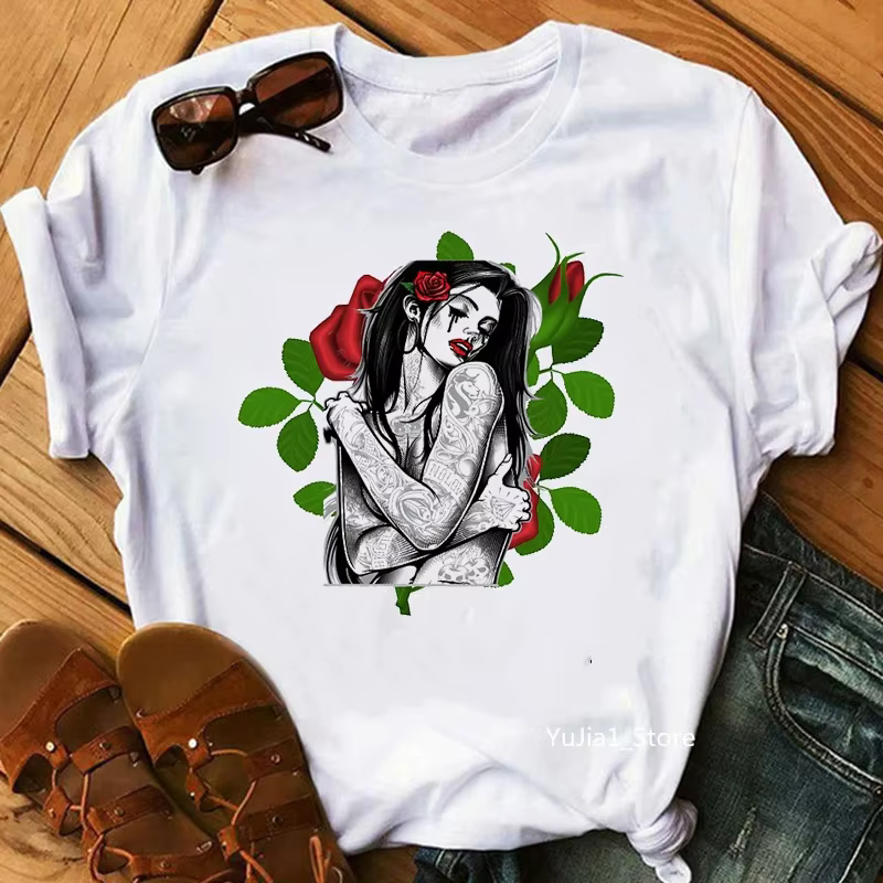 T-shirt avec imprimé de fleurs roses pour femme, avec motif de crâne, Always Chingona, Sometime Cabr