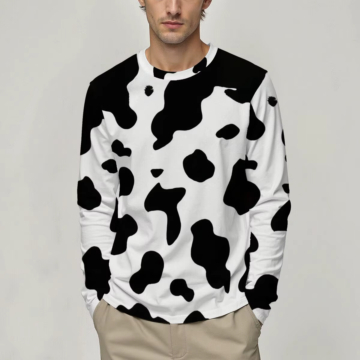 T-shirt à manches longues et col rond pour hommes, nouveau style de printemps et d'automne, haut pol