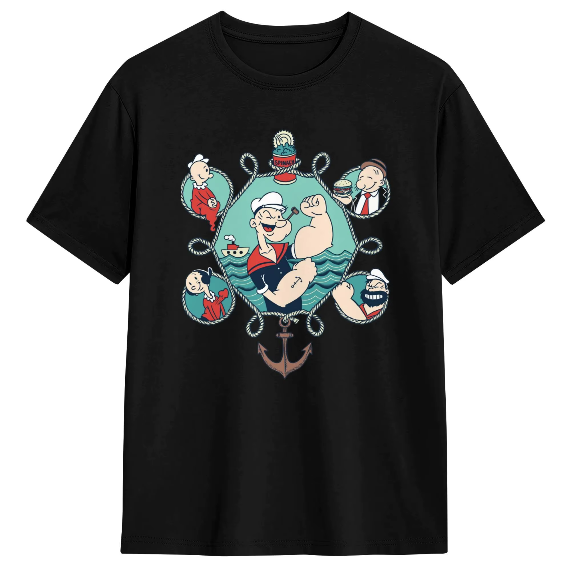 T-shirt Popeye le marin, t-shirts populaires d'été, 100% coton, col rond, grande taille 5XL, manches