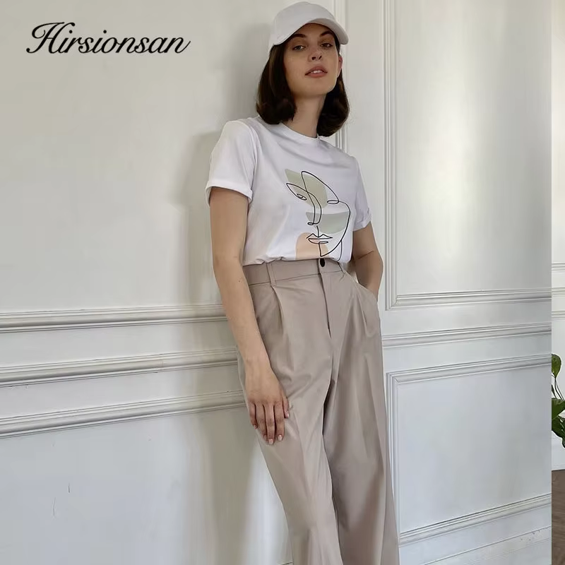 Hirsionsan – t-shirt col rond pour femme, estival et décontracté, avec impression abstraite, 100% co