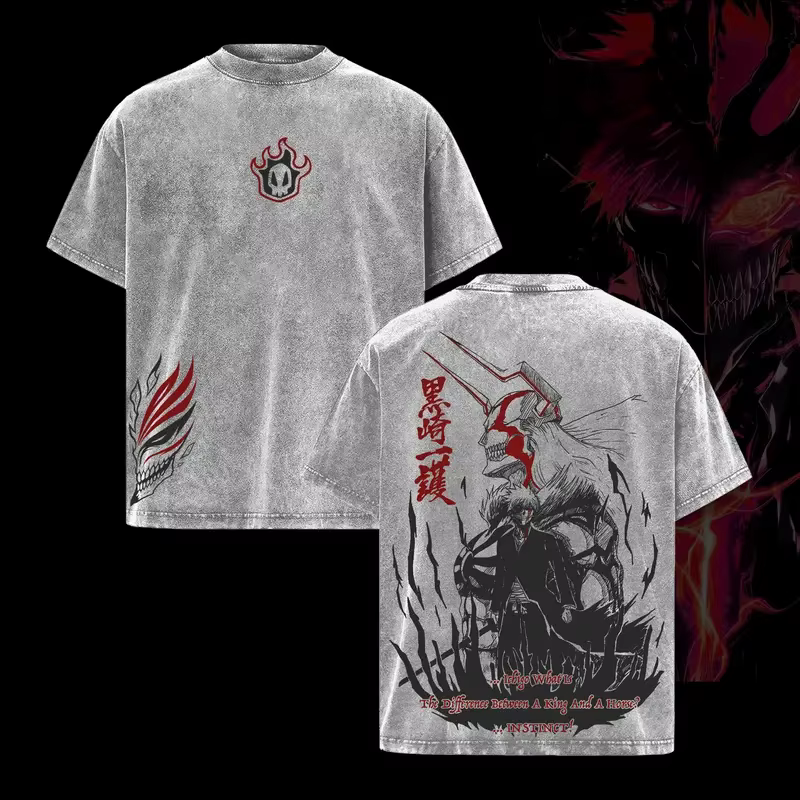 T-shirt Manga BLEACH Kurosaki Ichigo Anime, T-shirt oversize délavé pour homme et femme, vêtements à