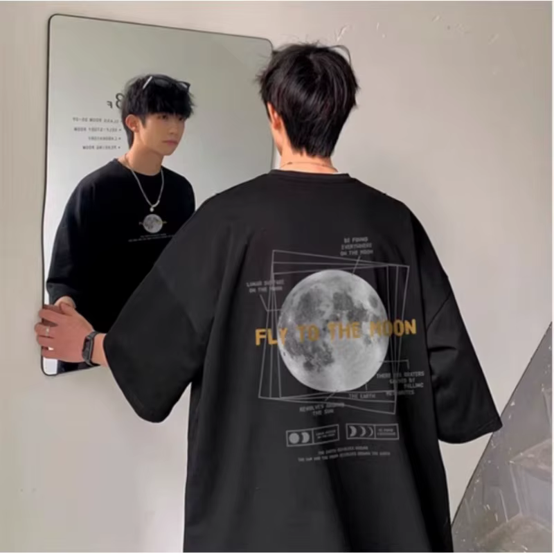 T-shirt à motif de lune, Style coréen, sensation paresseuse, 30kg à 120kg, haut basique quotidien, c