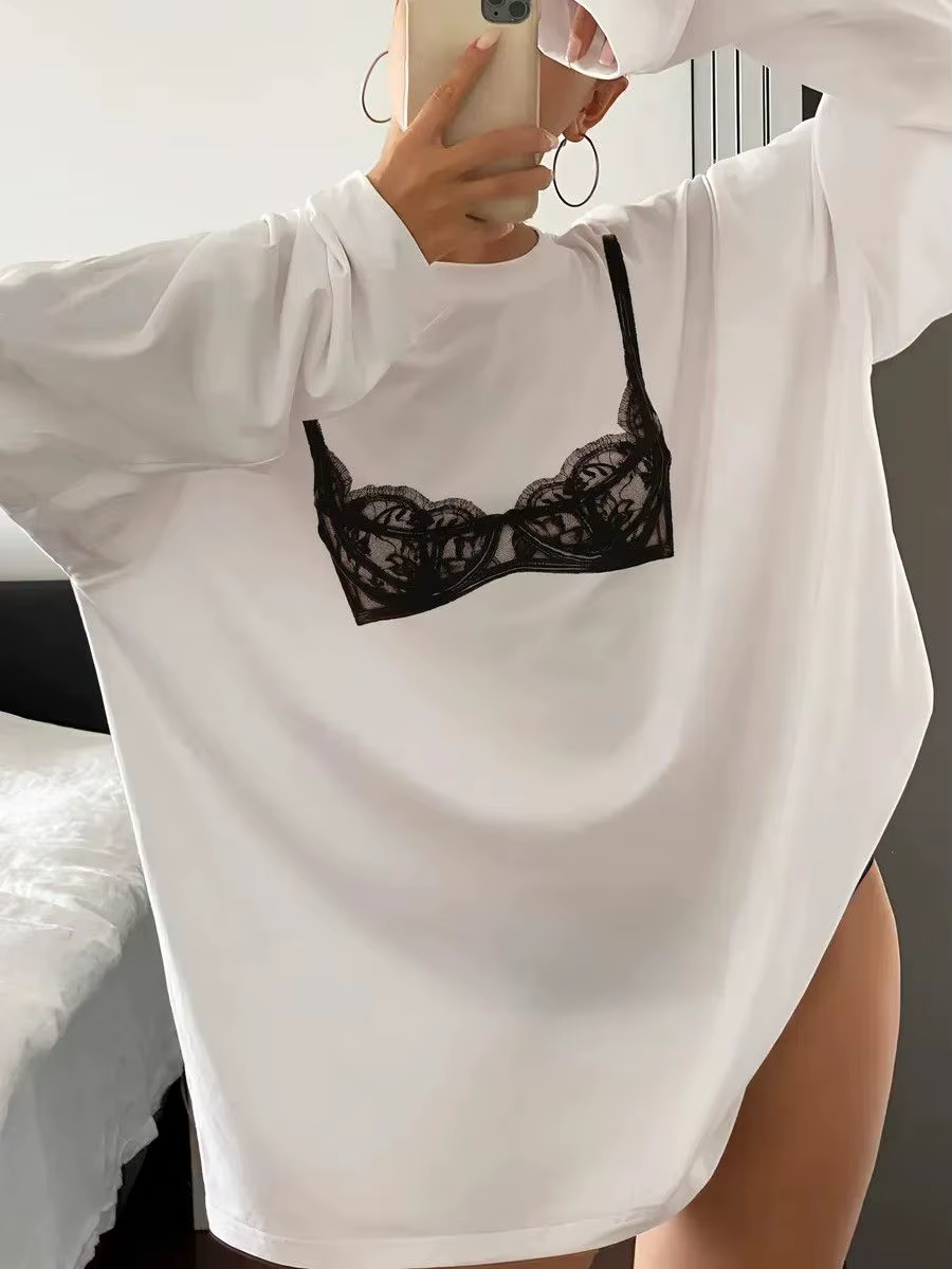 T-shirts décontractés à manches longues en coton pour femmes, imprimés personnalisés, style rétro am