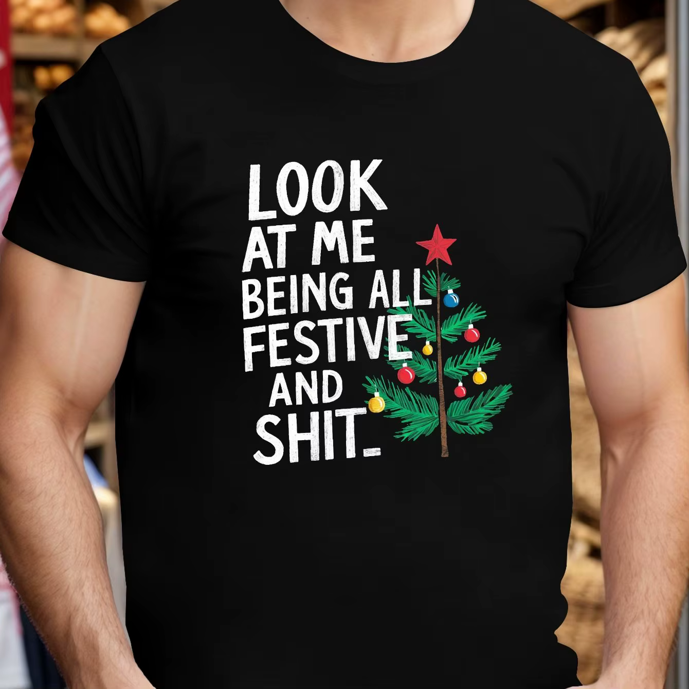 T-Shirt graphique de noël pour hommes, chemise drôle de vacances avec Accents rouges et verts, tenue