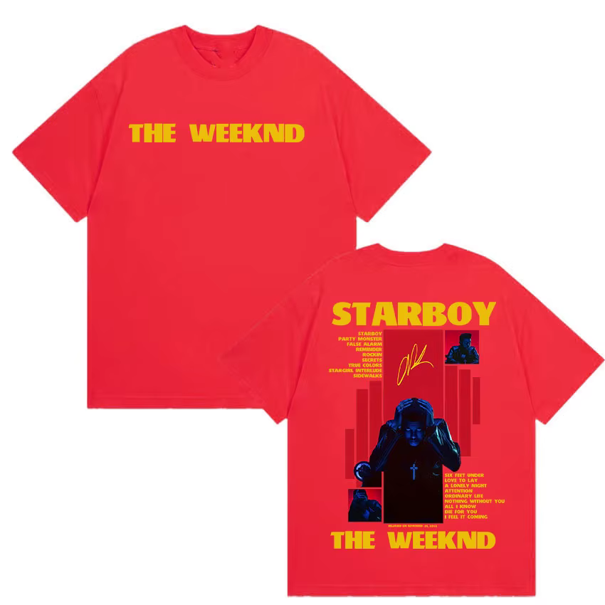 Rappeur THE WEEKND STARBOY Album 2025 Merch t-shirts hommes rue gothique Hip Hop rétro coton à manch
