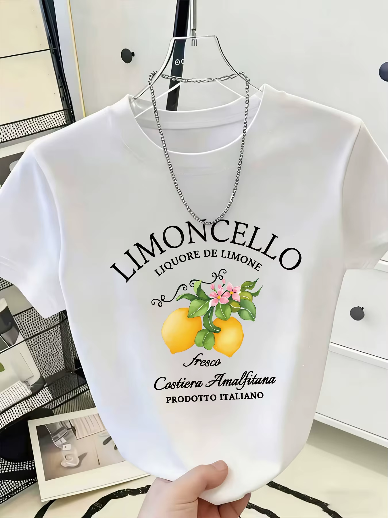 Nouvelle collection 2026 T-shirt italien Côte Amalfi Citron Col Rond avec Imprimé Fruits et Lettres 