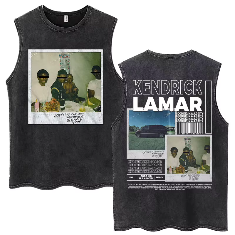 Débardeur Vintage délavé rappeur Kendrick Lamar Album pour hommes, T-shirt surdimensionné sans manch